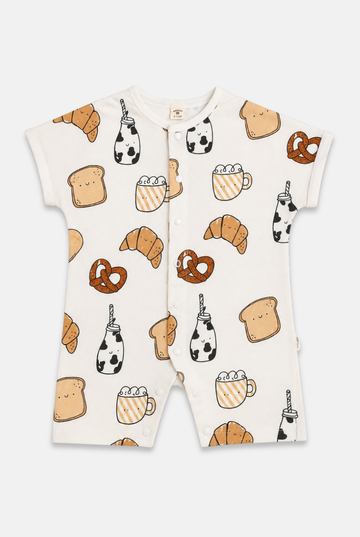 Breakfast Print Cotton Snap Romper