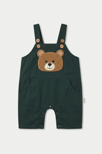 Forest Green Bear Chenille Dungaree Summer Set