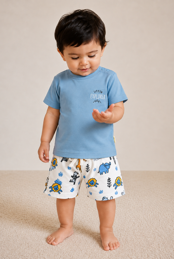 Safari Print Cotton T-Shirt & Shorts Set