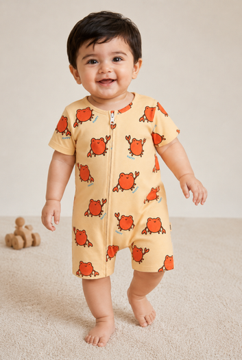 Crab Print Cotton Zip Romper