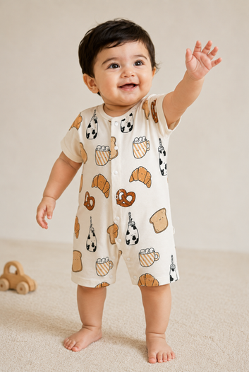 Breakfast Print Cotton Romper