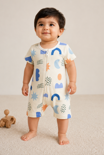 Abstract Print Cotton Zip Romper