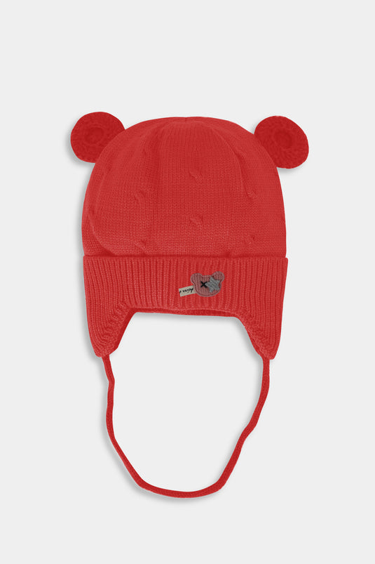 Red Wool Baby Cap with String