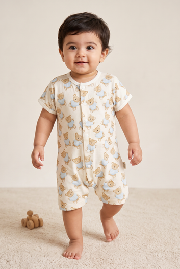 Teddy Bear Print Cotton Romper