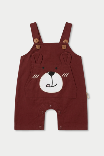 Maroon Bear Cub Cotton Dungaree Set
