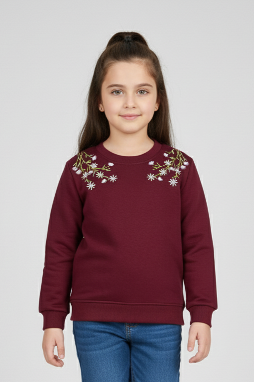 Embroidered Maroon Sweatshirt for Girls