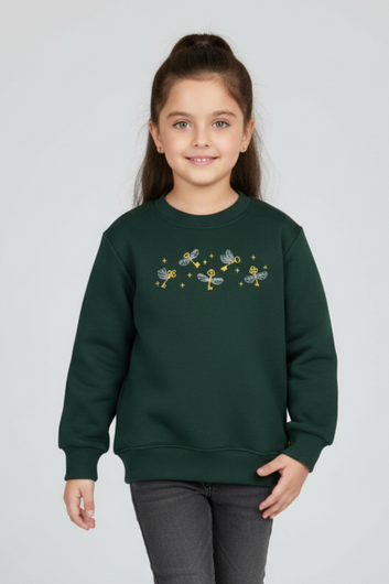 Olive Green Embroidered Sweatshirt for Girls