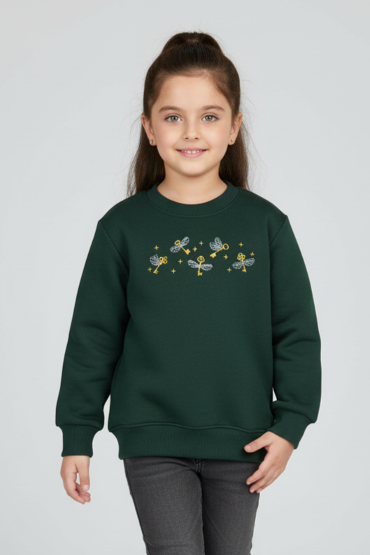 Olive Green Embroidered Sweatshirt for Girls