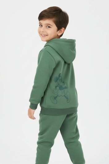 Forest Green Mickey Mouse Printed Tracksuit for Kids