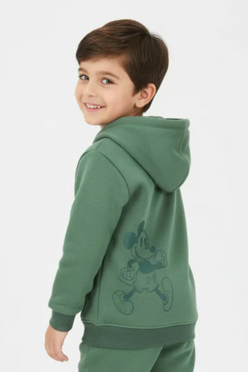 Forest Green Mickey Mouse Printed Kids Hoodie