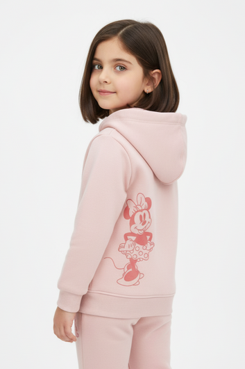 Baby Pink Minnie Mouse Printed Hoodie for Girls