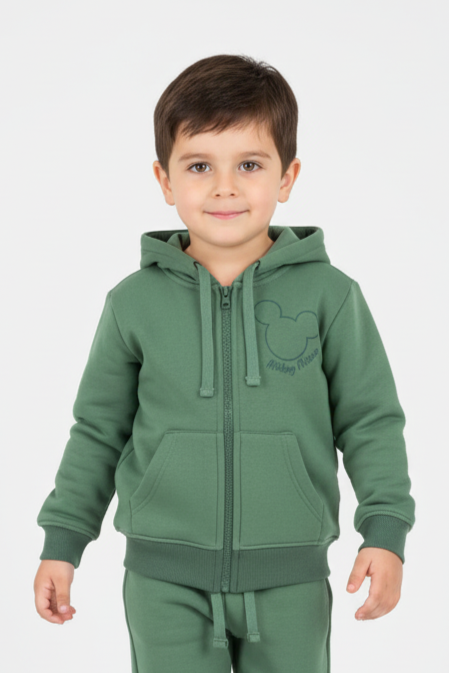Forest Green Mickey Mouse Printed Kids Hoodie