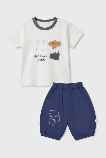 Off-White & Navy T-Shirt & Shorts Summer Set