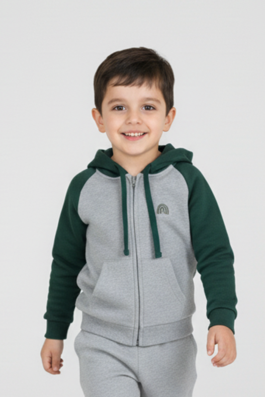 Grey & Green Dual-Tone Organic Fleece Hoodie