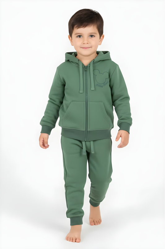 Forest Green Mickey Mouse Printed Tracksuit for Kids
