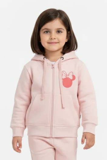 Baby Pink Minnie Mouse Printed Hoodie for Girls