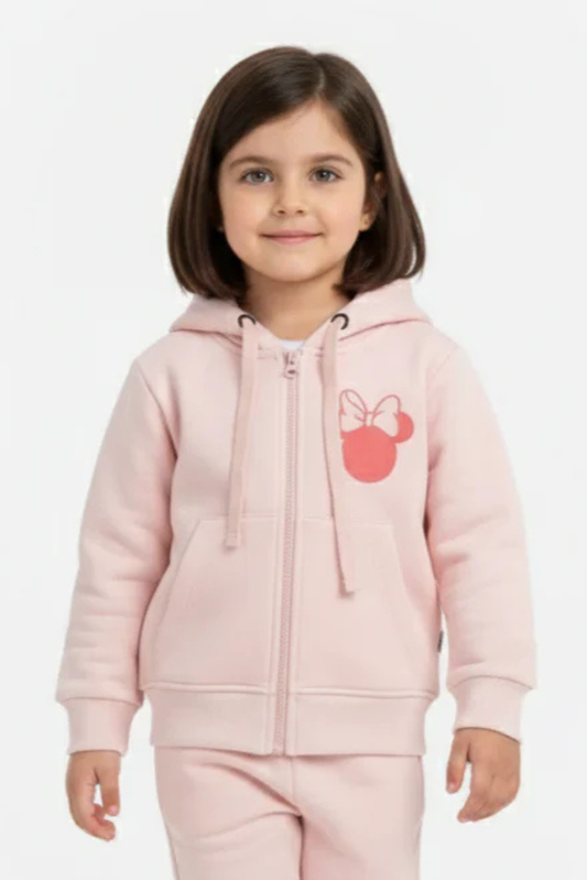 Baby Pink Minnie Mouse Printed Hoodie for Girls