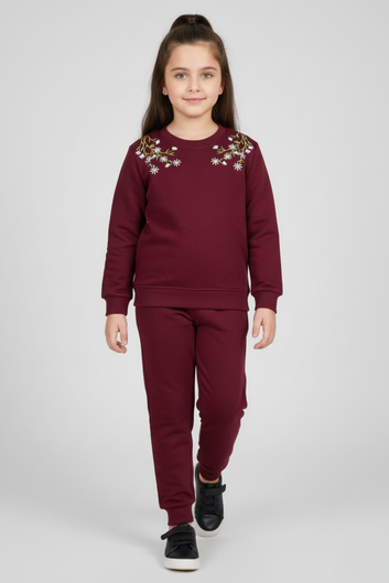 Embroidered Maroon Tracksuit for Girls