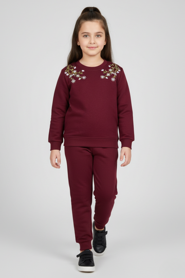 Embroidered Maroon Tracksuit for Girls