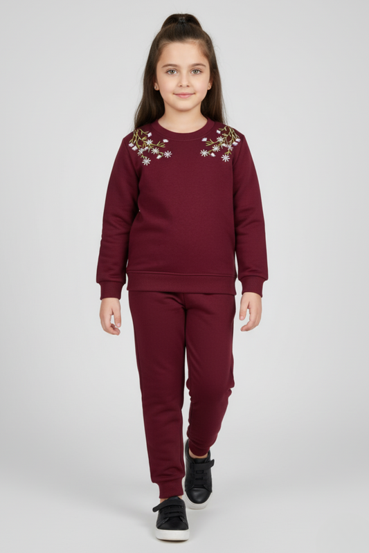 Embroidered Maroon Tracksuit for Girls