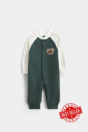 Forest Green Baby Varsity Fleece Romper